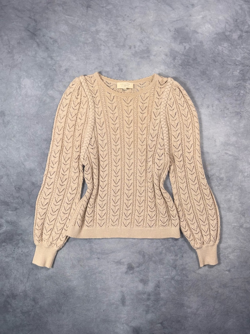 STUNNING SEZANE PARIS Beige Cable Knit Luxury Cotton Y2K Boho Sweater